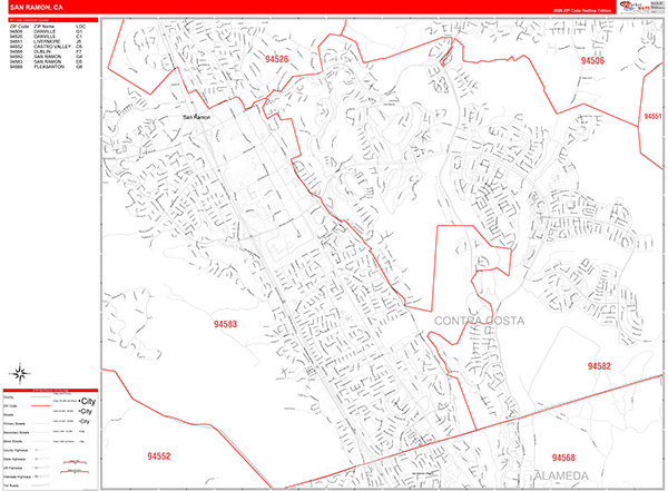 San Ramon Zip Code Wall Map